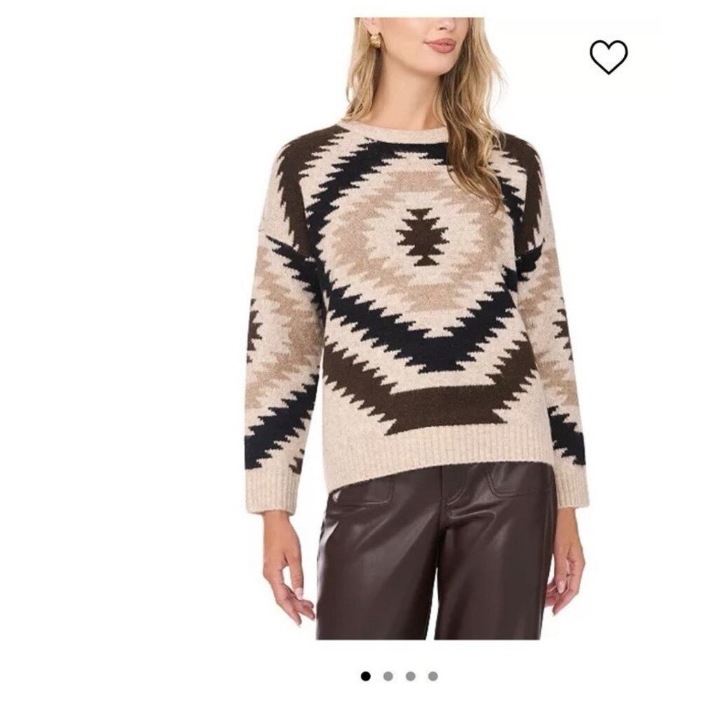 CeCe Womens Small Southwestern Aztec Geometric Crewneck Sweater NWT